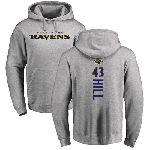 Men Baltimore Ravens Ash Justice Hill Backer NFL Football #43 Pullover Hoodie Sweatshirt->nfl t-shirts->Sports Accessory
